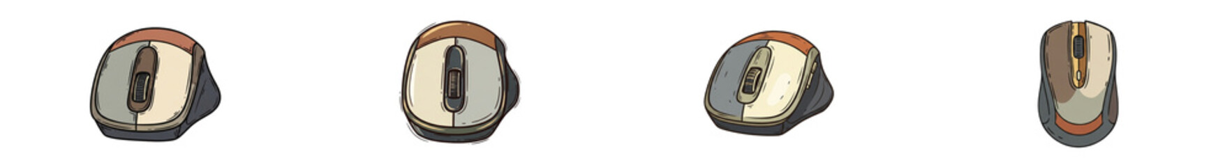 Hand drawn wireless mouse set isolated on white background