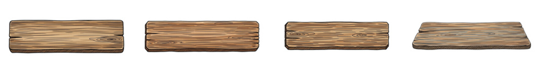 Rustic wooden plank sketch collection with grain texture