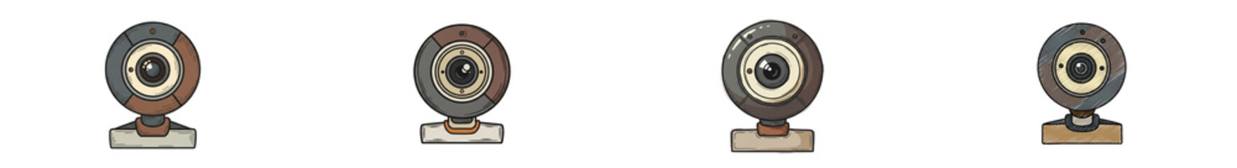 Hand drawn webcam illustration set isolated on white