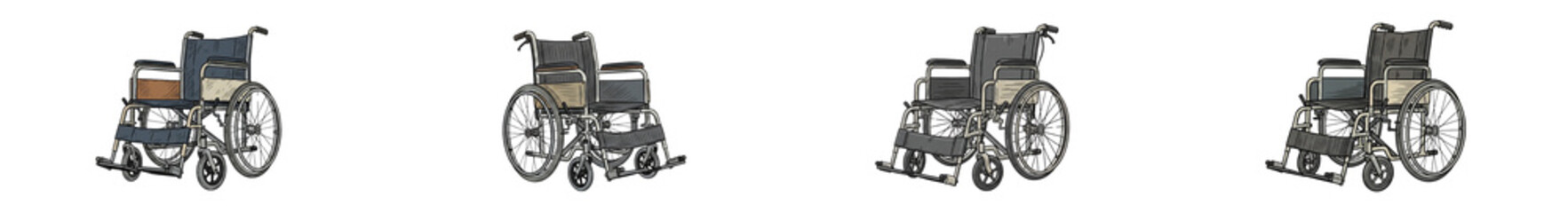 Hand drawn wheelchair illustration set isolated on white background