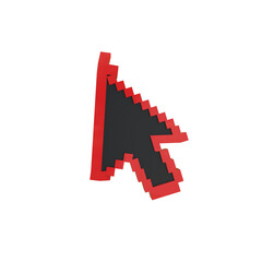 Retro pixelated computer cursor in red and black on a dark background