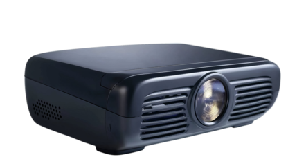 PNF of Sleek modern projector designed for home entertainment, featuring a compact build and advanced optical technology.