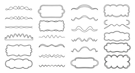 Collection of handdrawn decorative elements, dividers, and frames isolated on vector illustration
