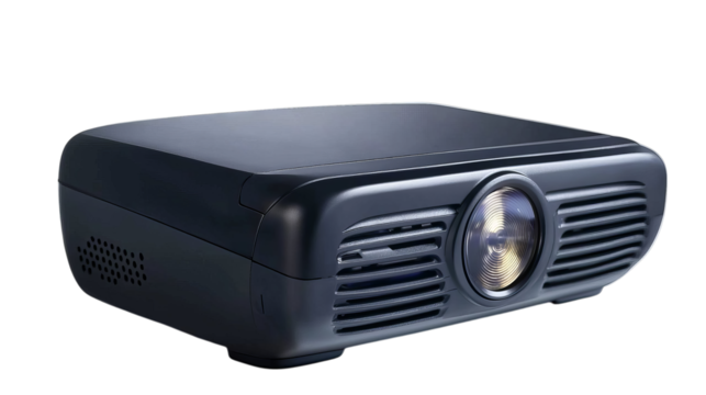 PNF of Sleek modern projector designed for home entertainment, featuring a compact build and advanced optical technology.