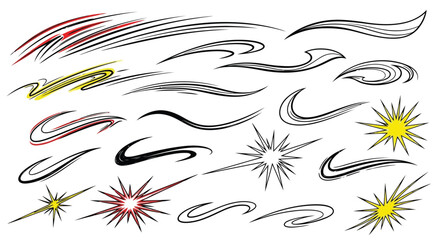 Set of dynamic speed lines and motion effects isolated on for design and decoration