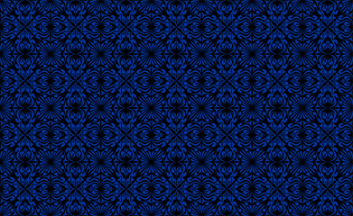 Navy Blue Ornamental Seamless Pattern – Bold Decorative Floral Abstract Vector Background Design