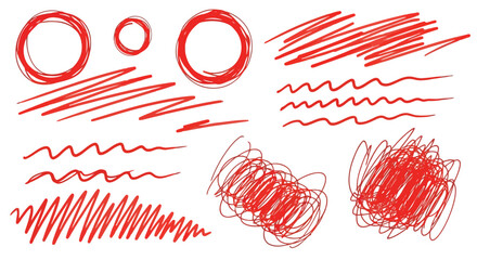 Hand drawn red scribble circles and lines isolated on for marking or highlighting text