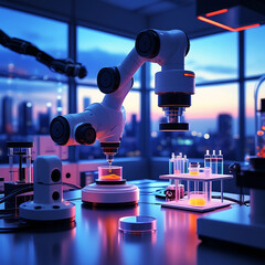 Futuristic DNA Research Lab With Microscopes and Cell Cultures.