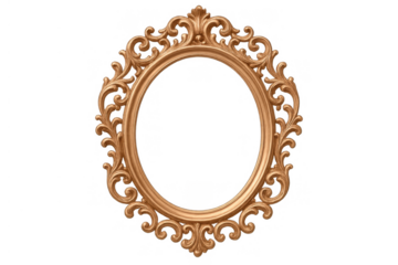 Gold ornate oval frame with baroque design, vintage luxury decoration, antique style border, transparent background