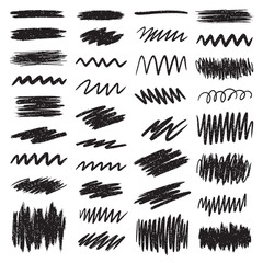 Collection of hand drawn scribble lines and brush strokes in black ink
