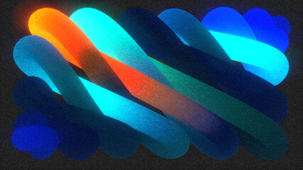 Abstract grainy background with glowing colorful twisted lines and retro film effect.