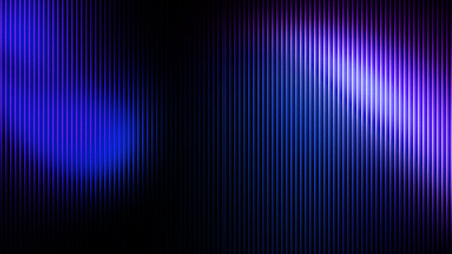 Abstract dark background with vertical blue and purple light streaks and lens flare effect for futuristic design