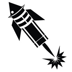firework rocket black and white silhouette