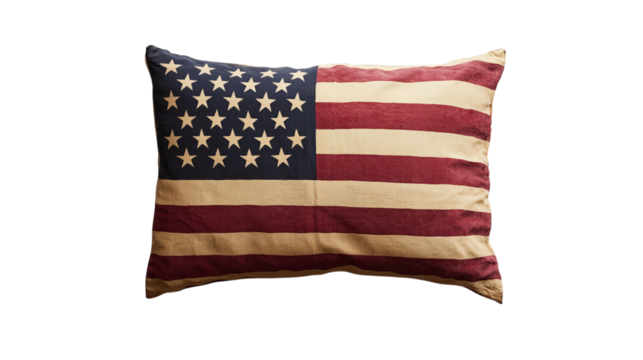 PNF of A decorative pillow featuring a vintage-style American flag design, adding a touch of patriotism to any space. - Powered by Adobe