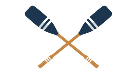 A pair of crossed rowing oars with wooden handles and dark blades