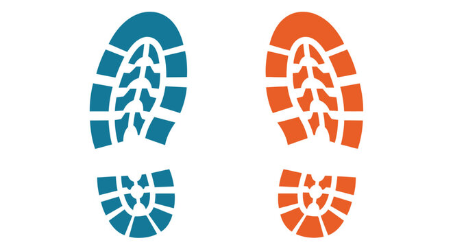 Two colorful shoe sole imprints teal and orange suggest footprints or tracks