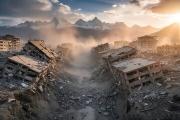 Massive earthquake devastated urban ruins rupture intensity landslide epicenter