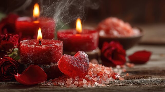 Burning candles and incense in relaxing aromatherapy scene