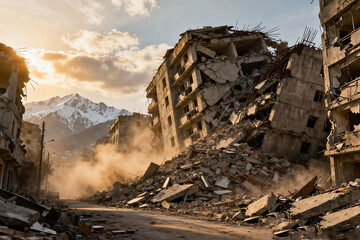 Massive earthquake devastated urban ruins rupture intensity landslide epicenter