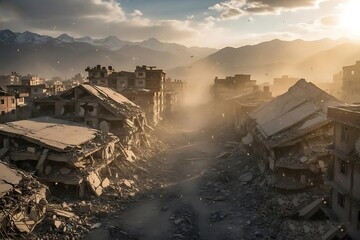 Massive earthquake devastated urban ruins rupture intensity landslide epicenter