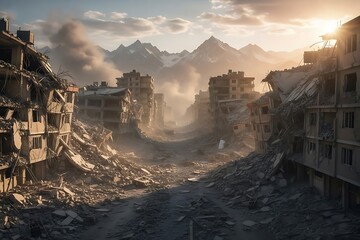 Massive earthquake devastated urban ruins rupture intensity landslide epicenter