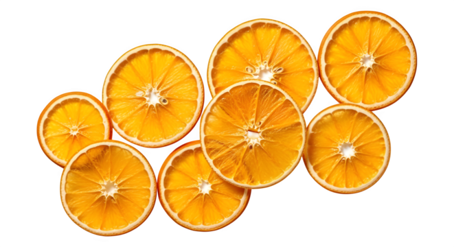 Freshly sliced orange fruit rings isolated on transparent background