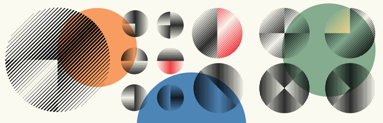 Abstract geometric line shapes set - modern deform semi circles and segmented circles for branding and layout design . Toolkit collection , for modular design projects. Vector pack.
