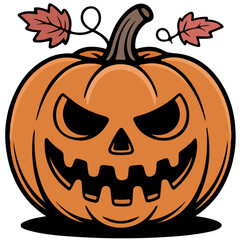 Illustration of Spooky Jack-o'-Lantern with Leaves