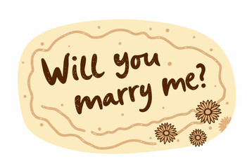 Fototapeta premium Romantic Marriage Proposal with Illustrated Floral Accents and Heartfelt Message Inside Elegant Oval Frame