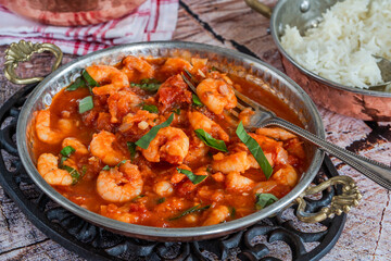 King prawns in spicy tomato sauce with basmati rice