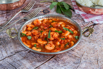 King prawns in spicy tomato sauce with basmati rice