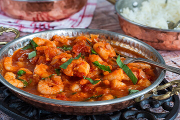 King prawns in spicy tomato sauce with basmati rice