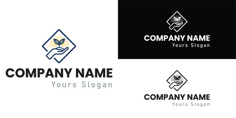 Charity and care logo featuring hand, heart, and plant, symbolizing support, wellness, donation, social care, and community service. Ideal for non-profit, healthcare, and foundation branding.