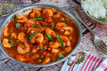 King prawns in spicy tomato sauce with basmati rice