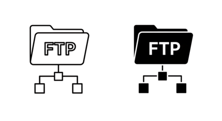 Ftp folder icon set with line and solid style isolated on transparent background