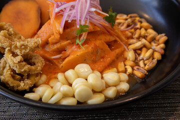 Traditional Peruvian food, variety of ceviches