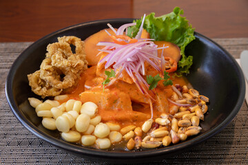 Traditional Peruvian food, variety of ceviches