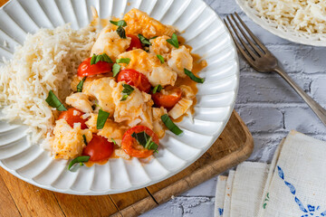 Red Thai fish curry with fragrant coconut rice