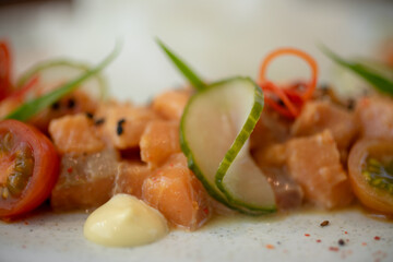 Traditional Peruvian dish, salmon tartare
