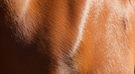 Detailed Texture of Sleek, Shiny Chestnut Horse Hair and Skin
An extreme close-up, abstract photograph focusing solely on the smooth, polished, and healthy coat of a chestnut or sorrel horse