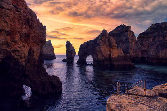 Sunrise at Ponta da Piedade in Lagos, Algarve.