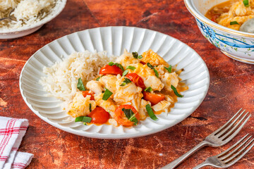 Red Thai fish curry with fragrant coconut rice