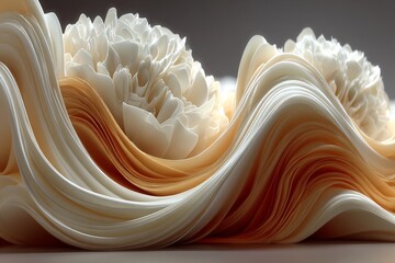 Smooth organic textures layered abstract form concept of bio skin or surface digital nature synthesis in cream colors