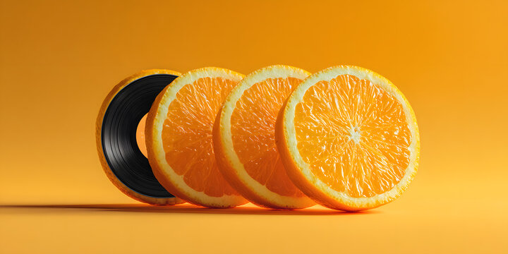 Captivating Convergence: Sliced Orange Unveils the Hidden Rhythms of Vinyl Records in Conceptual Photography