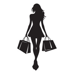 Silhouette woman with shopping bags isolated with white background  