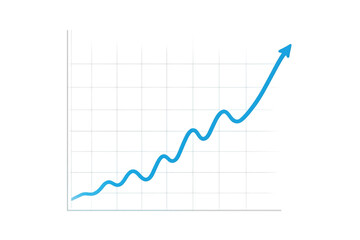 Blue wavy line graph showing positive upward trend, growth, progress, and success, transparent background