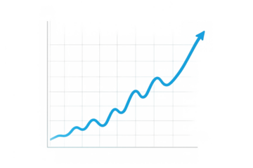 Blue wavy line graph showing positive upward trend, growth, progress, and success, transparent background