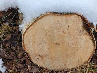 village background with birch firewood under snow 6.