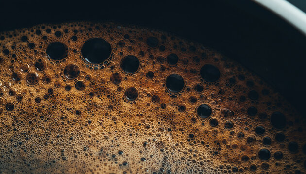 Macro close-up of espresso crema and bubbles