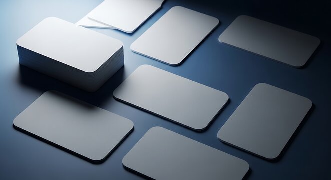 Elegant Composition of Business Cards with Clean Design on a Dark Blue Surface